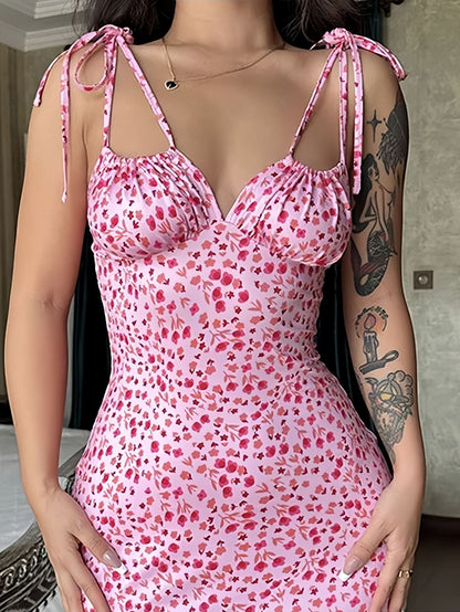 Damen Maxikleid Blumenmuster Figurbetonter Schnitt Spaghetti-Träger