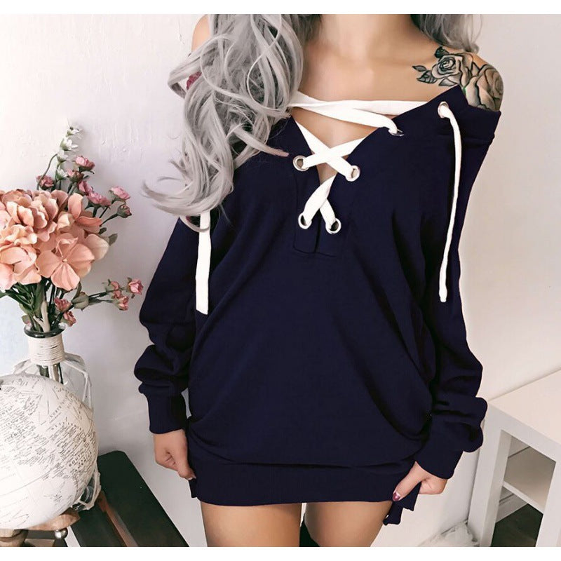 Damen Oversized Kapuzenpullover mit Schnür-Design