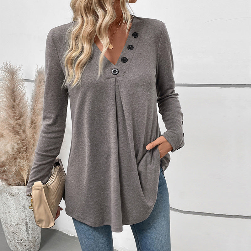 Damen Tunika Asymmetrisch Knopfleiste Blume Eveloria