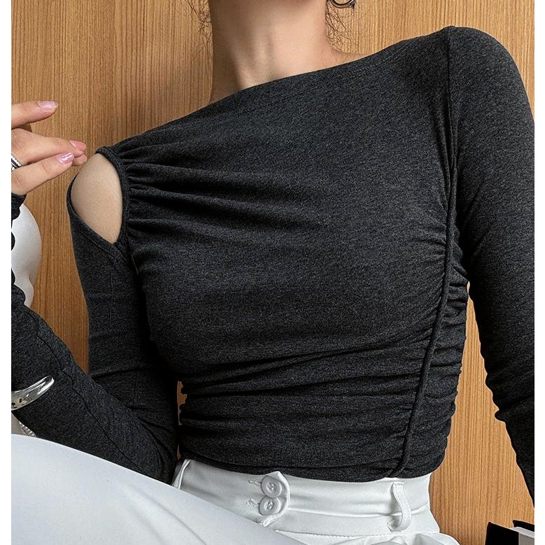 Damen Asymmetrisches Longsleeve-Shirt Raffung Eveloria