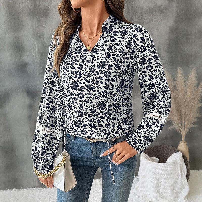 Damen Bluse Langärmelig Floralmuster Eveloria - Eveloria