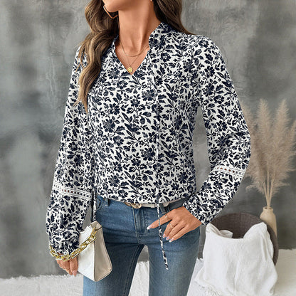 Damen Bluse Langärmelig Floralmuster Eveloria - Eveloria