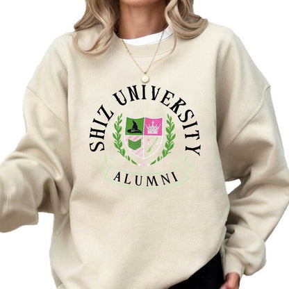 Damen Oversized Sweatshirt Universitätsemblem Lässig Grau Eveloria