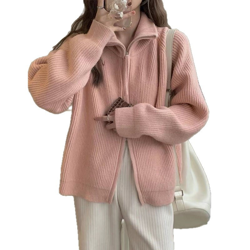 Damen Strickjacke Asymmetrischer Reißverschluss Eveloria