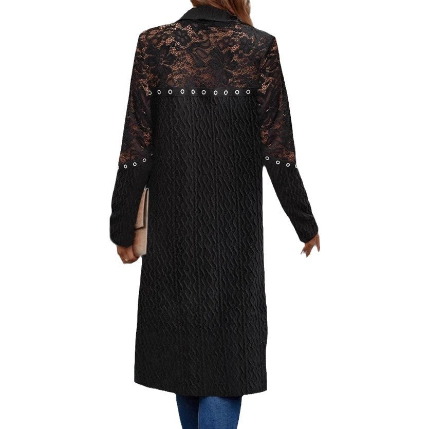 Damen Longjacke Spitzen-Design Eveloria