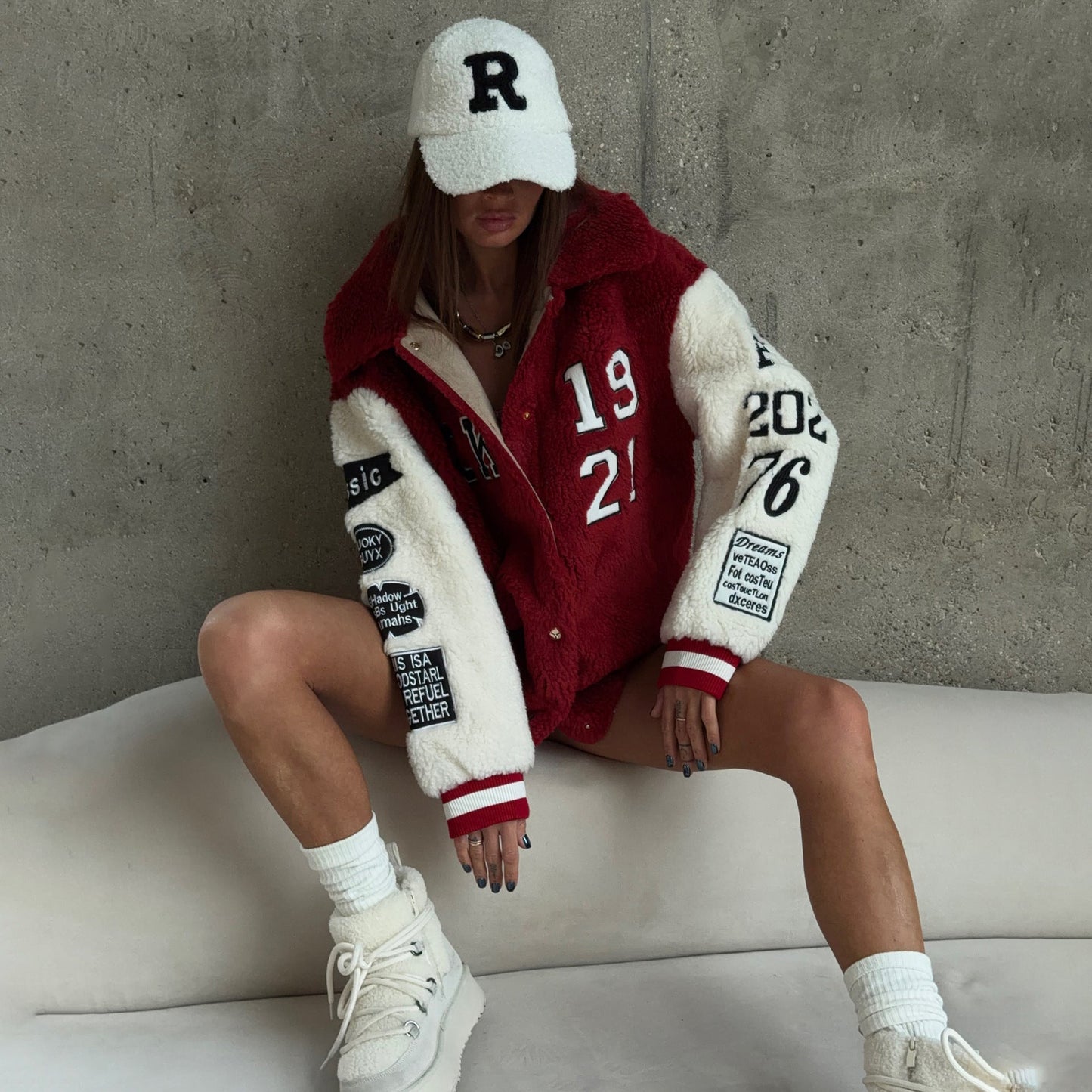 Damen Oversized Fleecejacke Kuschelig Sportdetails Grau