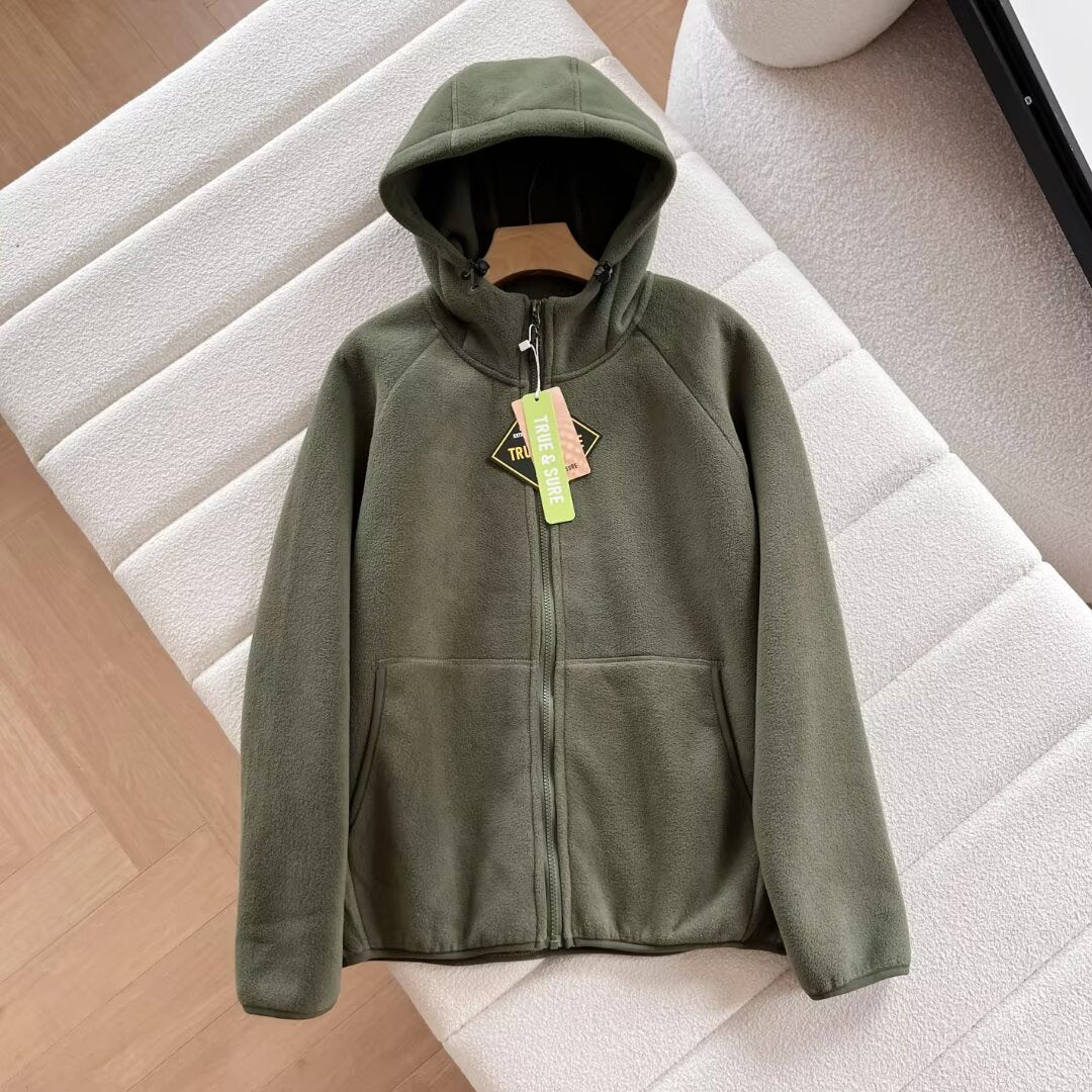 Damen Fleecejacke Mit Kapuze Warm Beige Eveloria