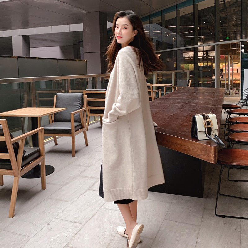 Damen Strickjacke Lässig Offener Schnitt Mit Taschen Beige