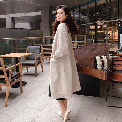 Damen Strickjacke Lässig Offener Schnitt Mit Taschen Beige