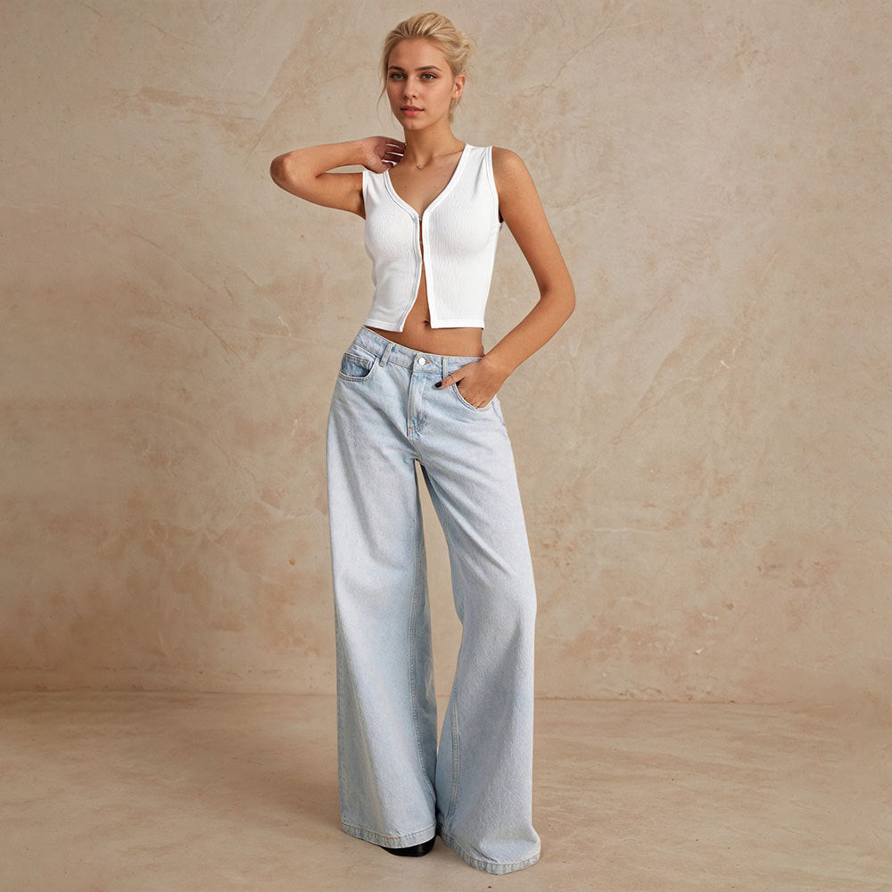 Damen Cropped V-Ausschnitt Dekorativer Knopfdesign