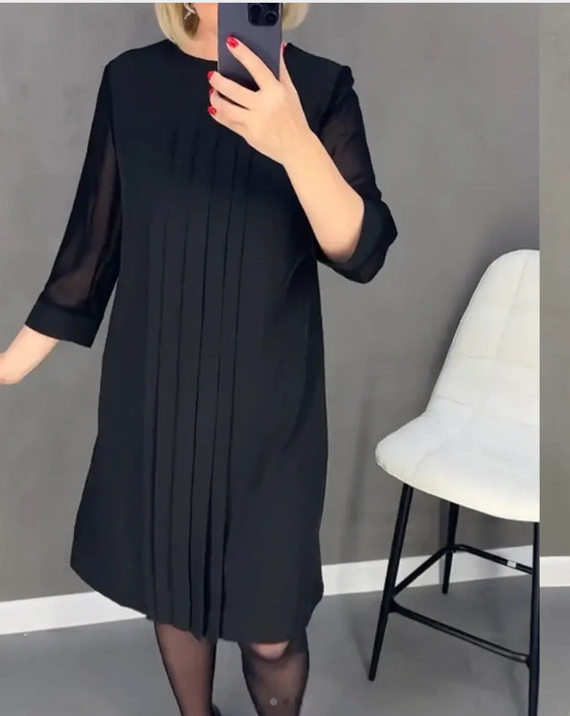 Damen Maxikleid Elegantes Faltenwurf Durchsichtige Ärmel Eveloria