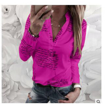 Damen Bluse mit Schriftmuster und Stehkragen Eveloria