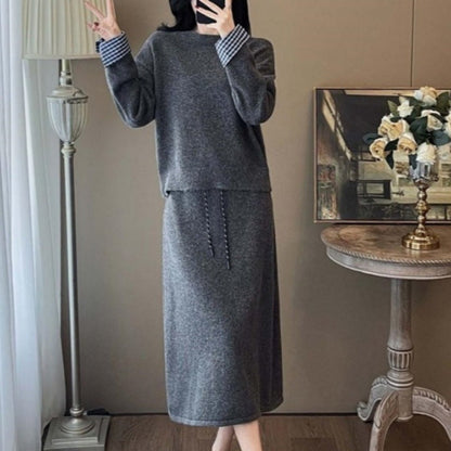 Damen Strickkleid mit Abnehmbarem Kragen und Tunnelzug Eveloria