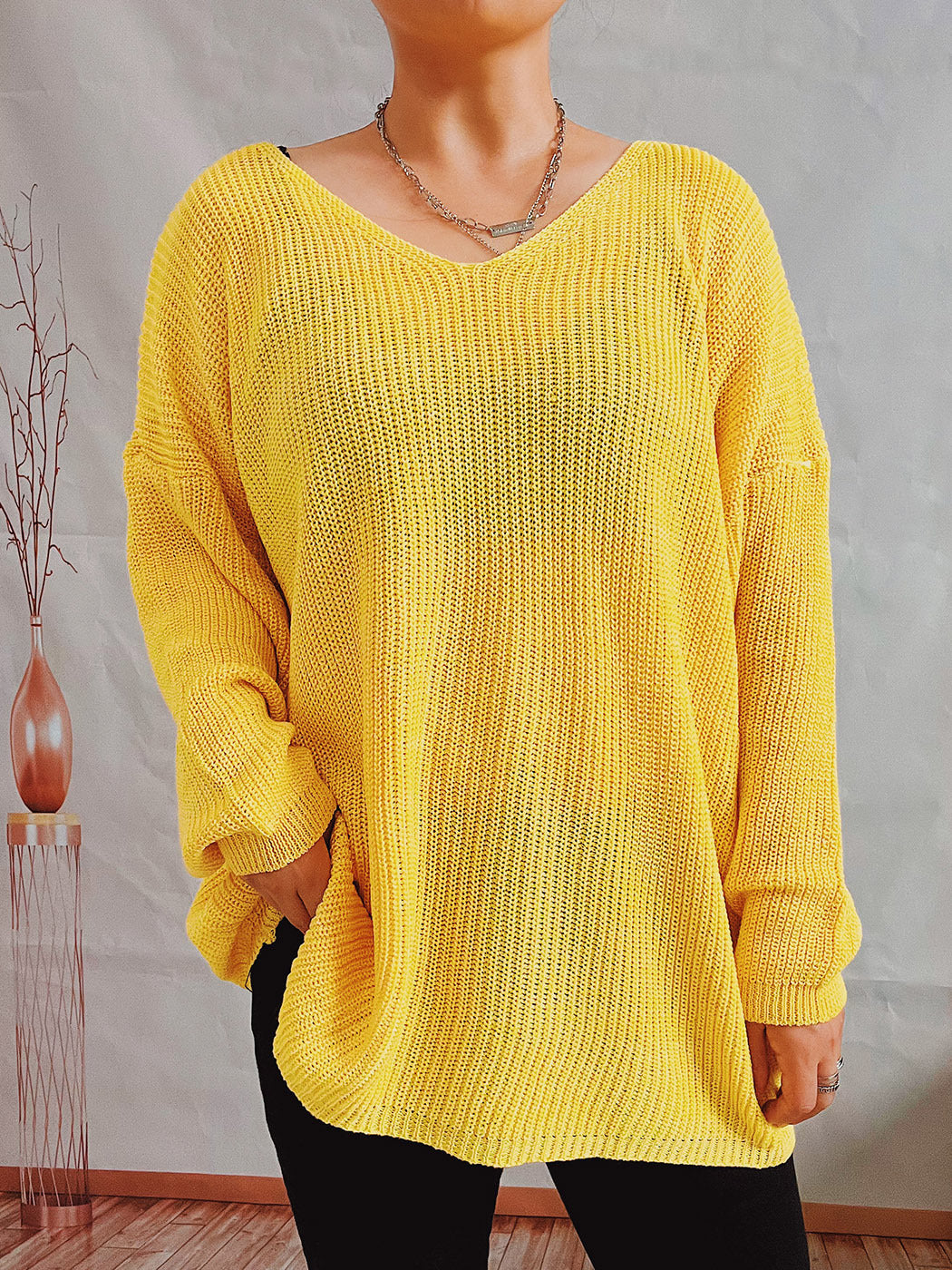 Damen Strickpullover V-Ausschnitt Modern Eveloria