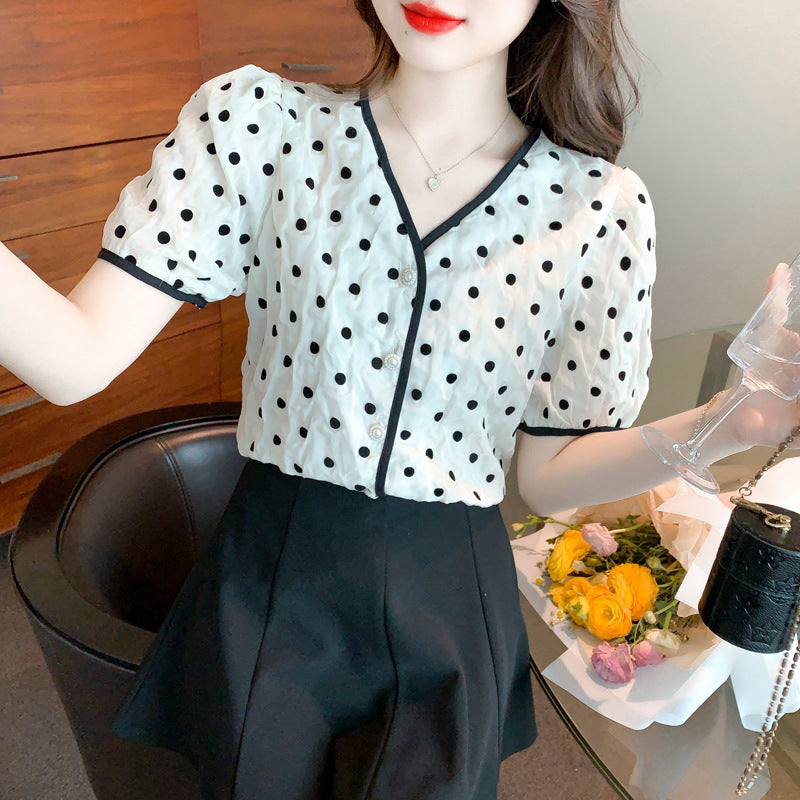 Damen Bluse mit Punkten und Knöpfen Eveloria