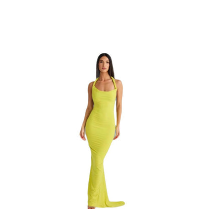 Damen Abendkleid Figurbetont Rundhals Elegantes Halterdesign