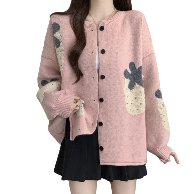 Damen Strickjacke Floralmuster Eveloria