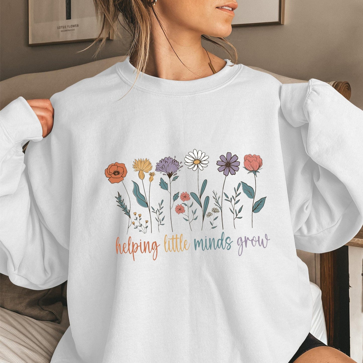 Damen Sweatshirt Voluminöse Ärmel Blumenmotiv Grau
