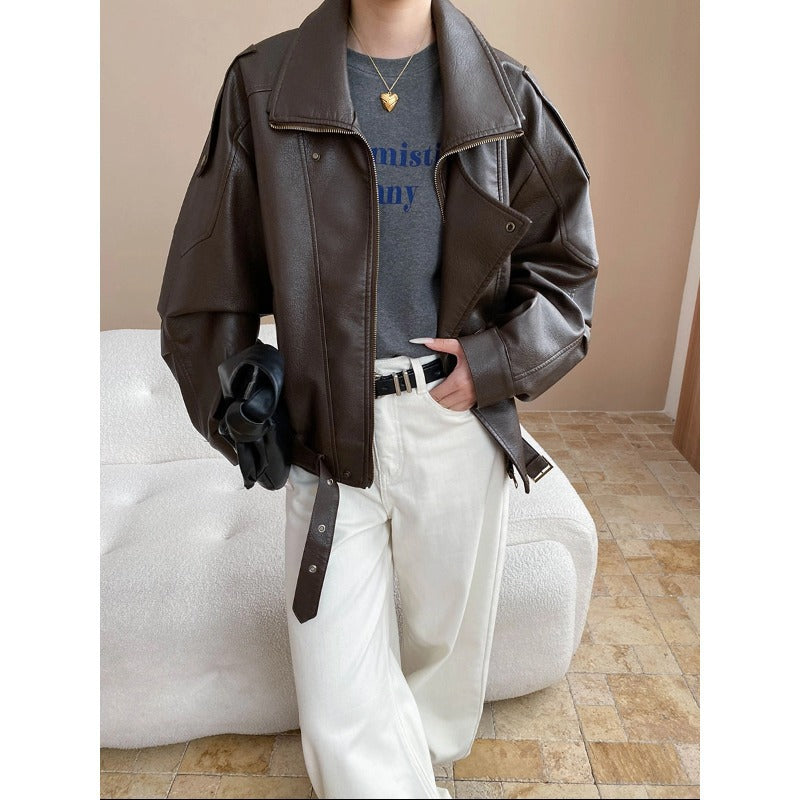 Damen Kunstlederjacke Oversized Dekorativen Knöpfen Schwarz - Eveloria