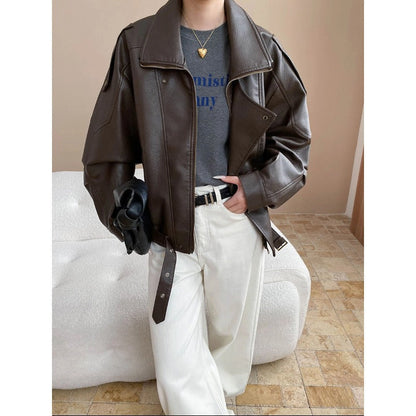 Damen Kunstlederjacke Oversized Dekorativen Knöpfen Schwarz - Eveloria