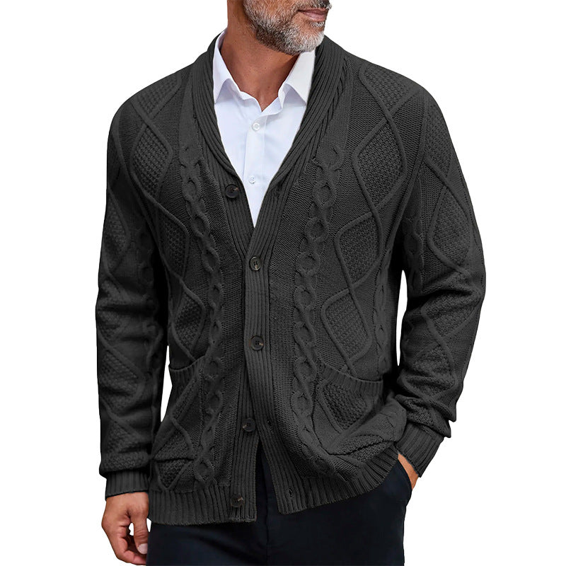 Herren Grobstrickjacke Elegantes Zopfmuster Warm Beige - Eveloria