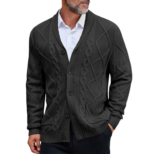Herren Grobstrickjacke Elegantes Zopfmuster Warm Beige - Eveloria