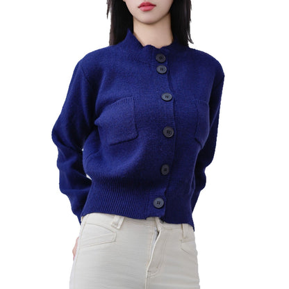 Damen Strickjacke Knopfleiste Brusttasche Eveloria