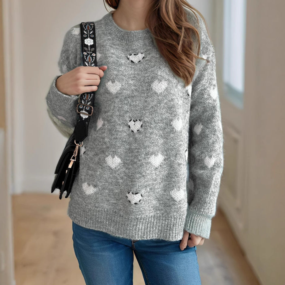 Damen Pullover Weich Herzdesign Rosa - Eveloria