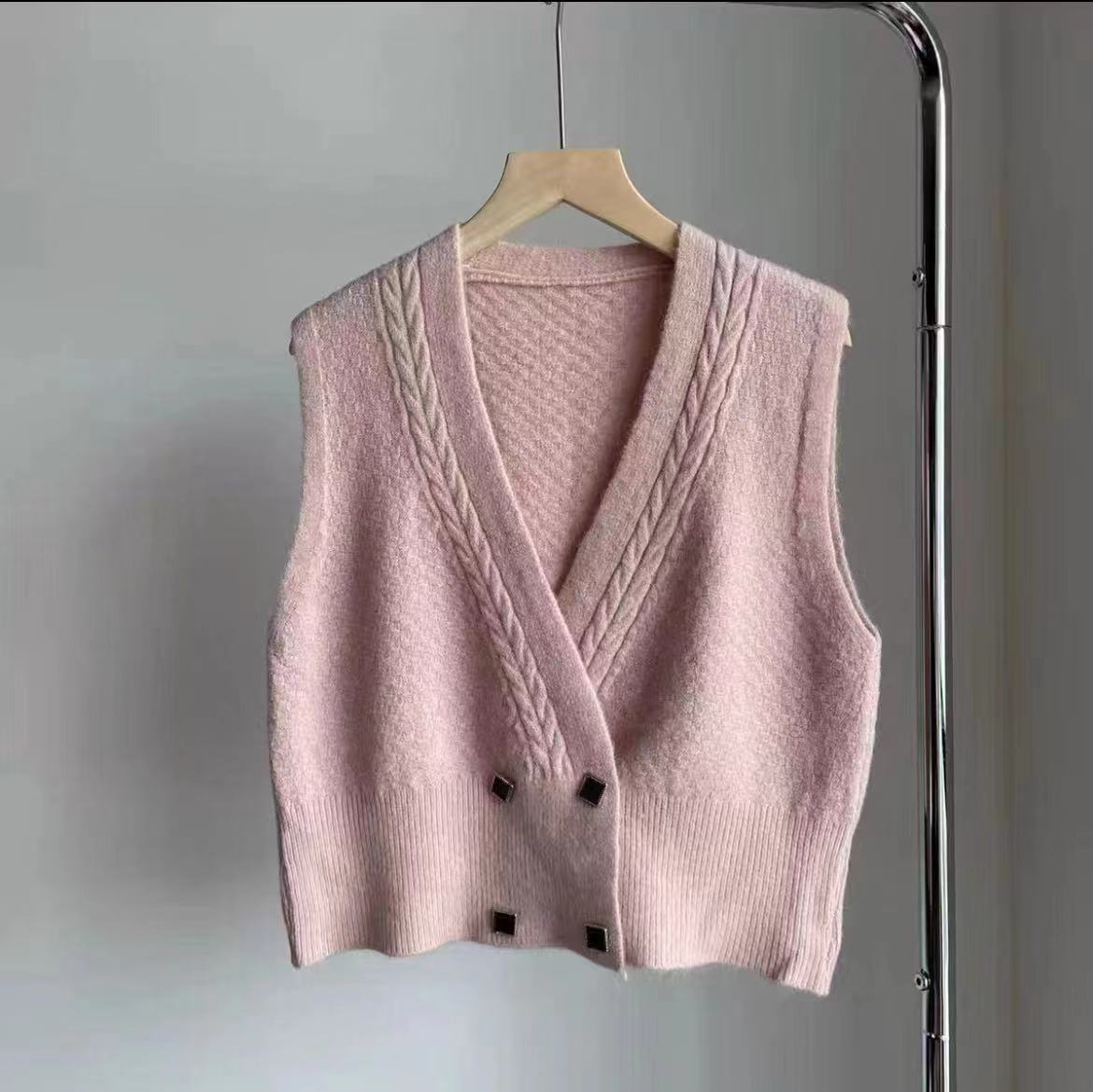 Damen Strickweste Zopfmuster Elegante Knöpfe