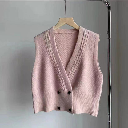 Damen Strickweste Zopfmuster Elegante Knöpfe