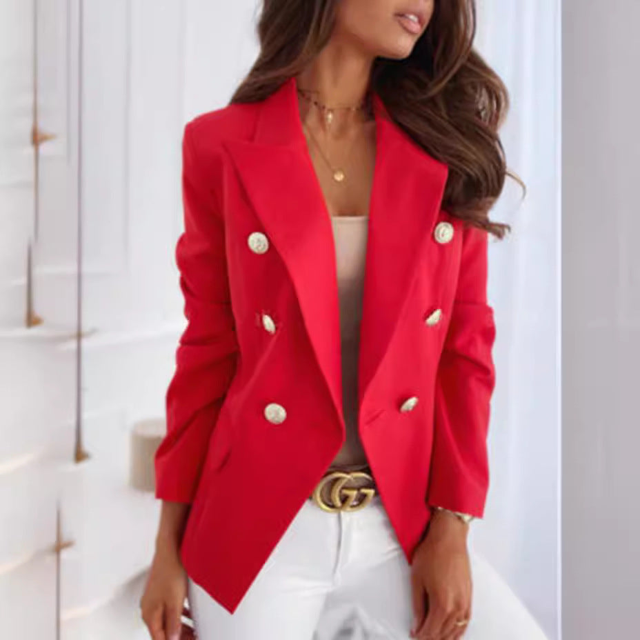 Damen Blazer Tailliert Doppelknopfleiste Goldton Eveloria