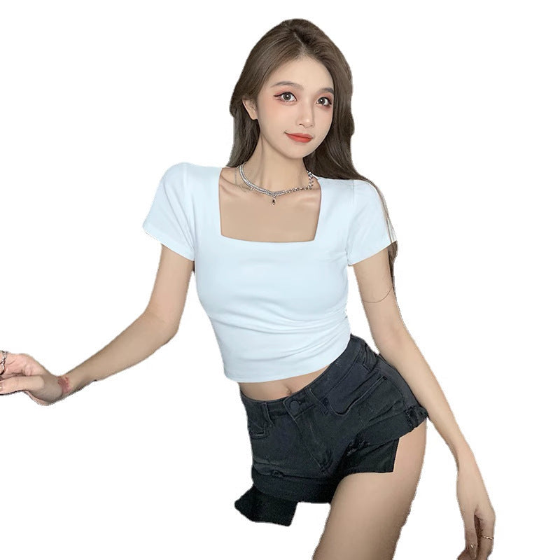 Damen T-Shirt Cropped Quadratischer Ausschnitt Figurbetont