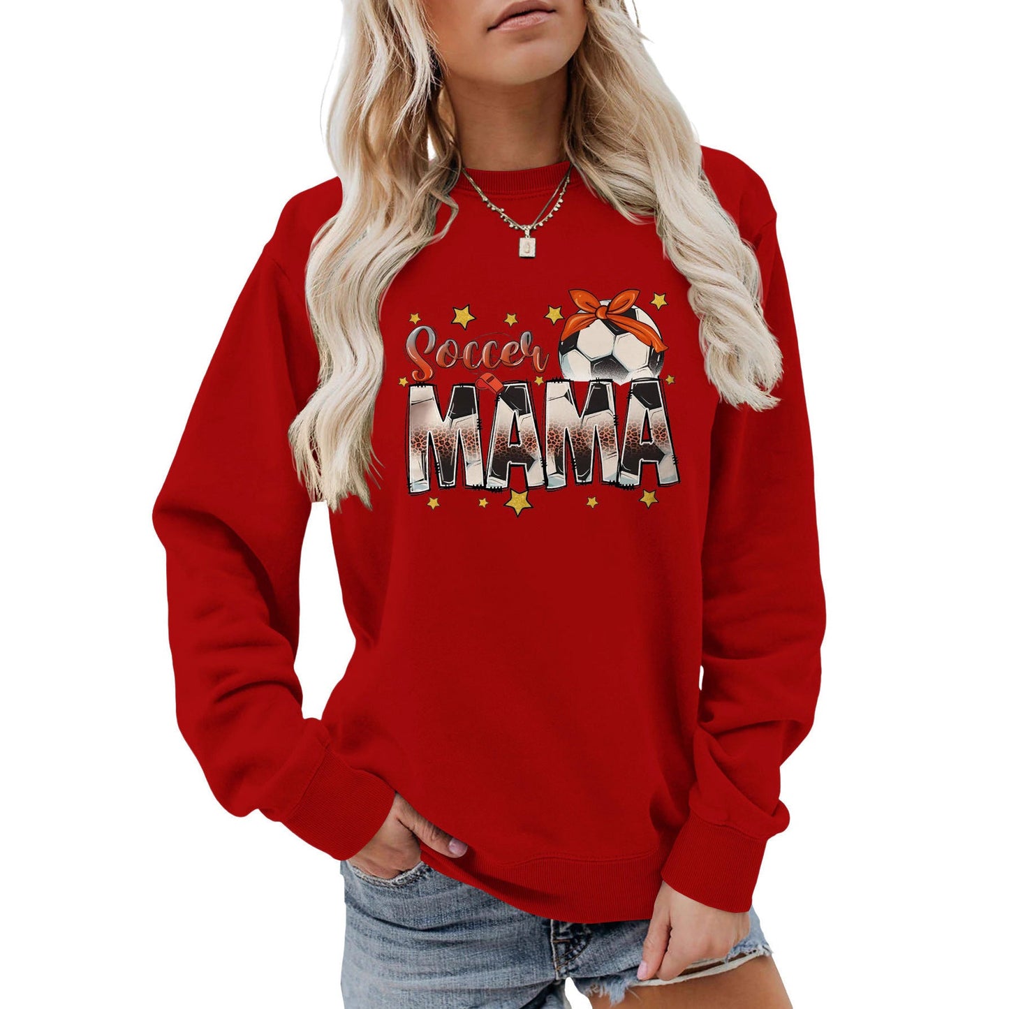 Damen Sweatshirt Soccer Mama Aufdruck Bequem Grau Eveloria