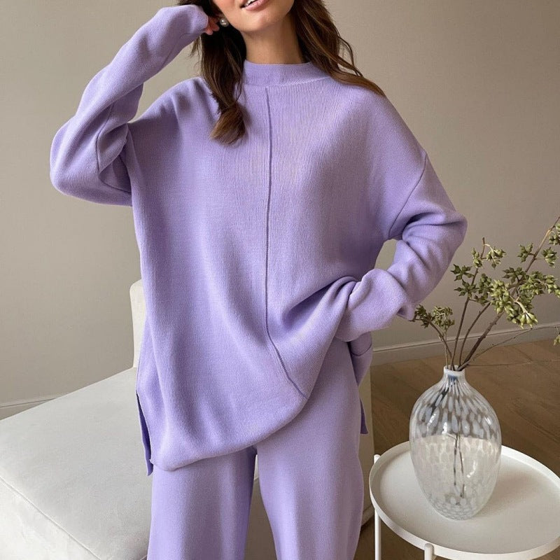 Damen Sweatshirt-Set Weites Design Hocher Kragen Grau Eveloria