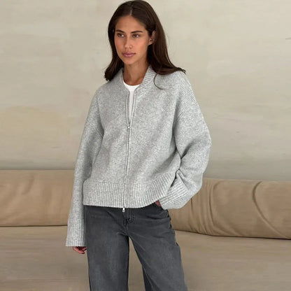 Damen Oversized Strickjacke Reißverschluss Eveloria