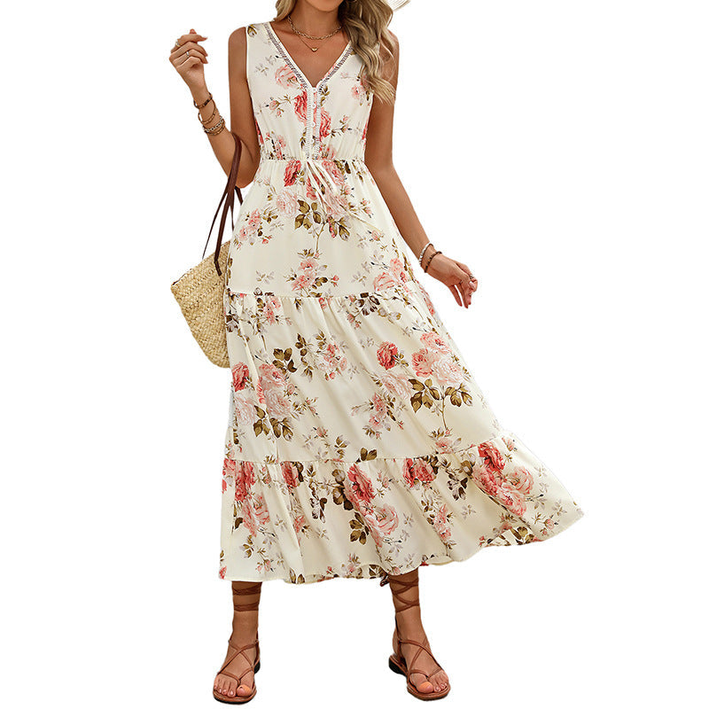 Damen Maxikleid Floralmuster Rüschen