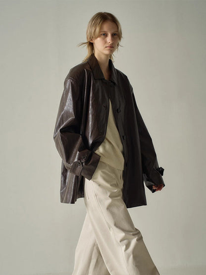 Damen Kunstlederjacke Übergroßer Schnitt Eveloria