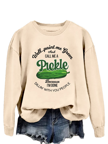 Damen Sweatshirt Gurkenmotiv Baumwolle Weiß