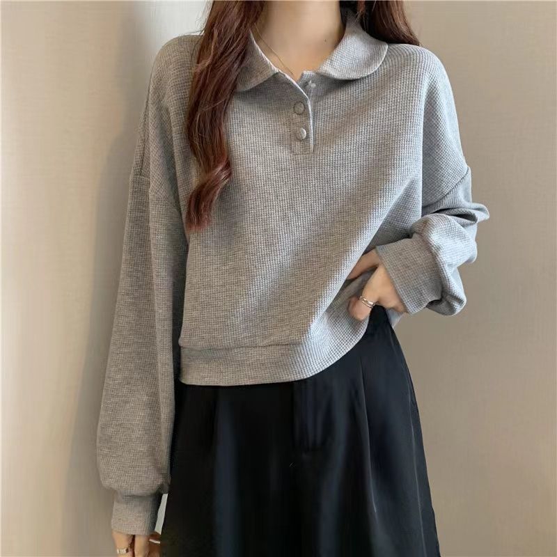 Damen Poloshirt Pullover mit Knöpfen Dunkelblau Eveloria