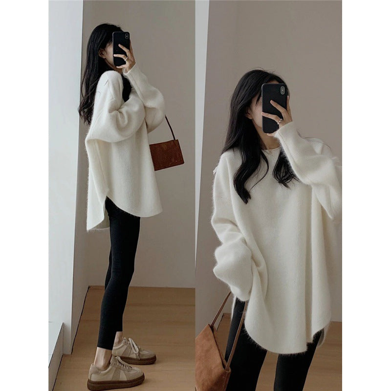 Damen Oversized Pullover Weiches Material Beige