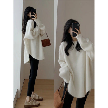 Damen Oversized Pullover Weiches Material Beige