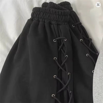 Damen High-Waist-Hose Weite Schnitt mit Schnürdetails Eveloria