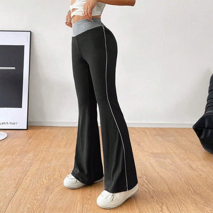 Damen Flared-Hose Hochwerder mit Kontraststreifen Schwarz - Eveloria