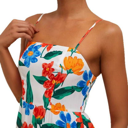 Damen Maxikleid Bunt Blumenmuster Verstellbare Träger