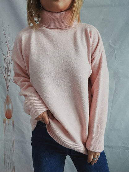 Damen Grobstrickpullover Hoher Kragen Locker Damen Pullover