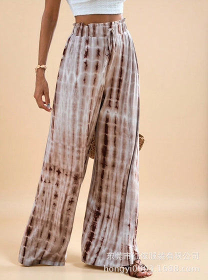Damen Sommerhose Weit Elastischer Bund Batikmuster