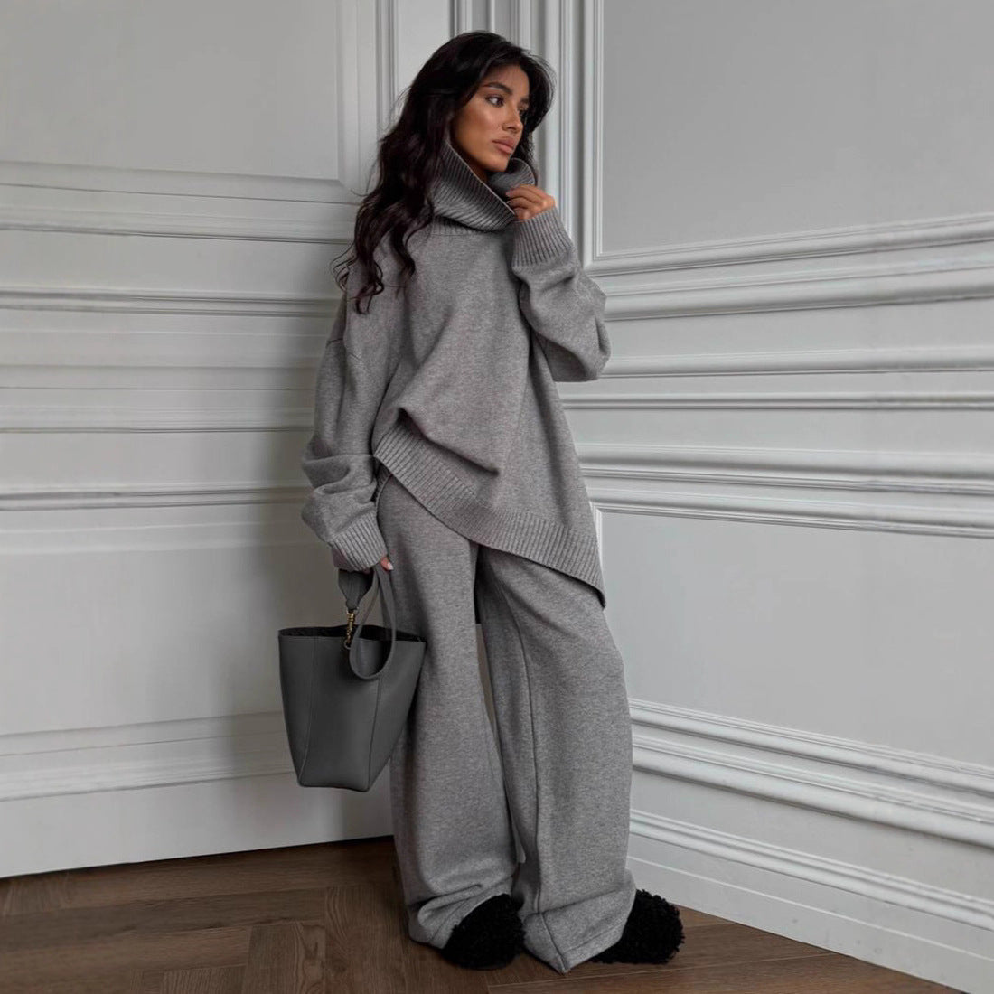 Damen Oversized Strickpullover Hoher Kragen Eveloria - Eveloria