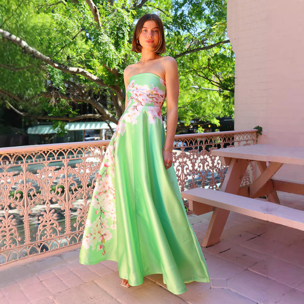 Damen Maxikleid Ohne Träger Floralmuster Eveloria