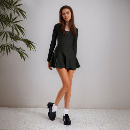 Damen Minikleid Langärmlig V-Ausschnitt Elegant Eveloria