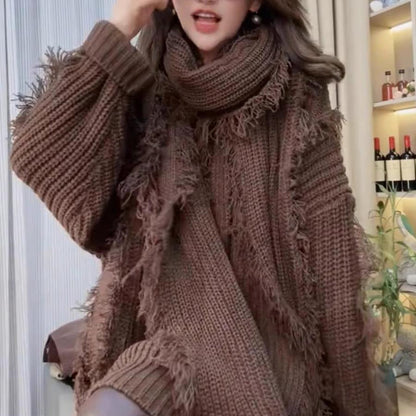 Damen Grobstrickpullover V-Ausschnitt Französischer Look